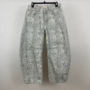 Free People Black and White Snake Print Wide Leg Jeans